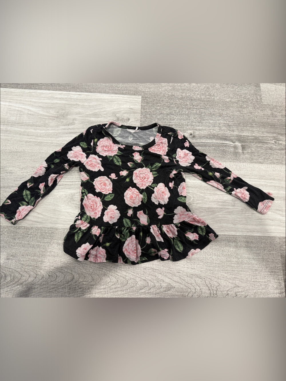 Posh Peanut Black Floral Peplum Top with Pink Roses